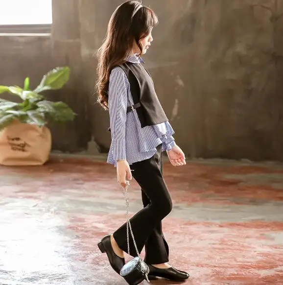 3 шт./комплект рубашка с длинным рукавом + жилет штаны|kids tracksuit|fashion girl clothinggirls clothing |