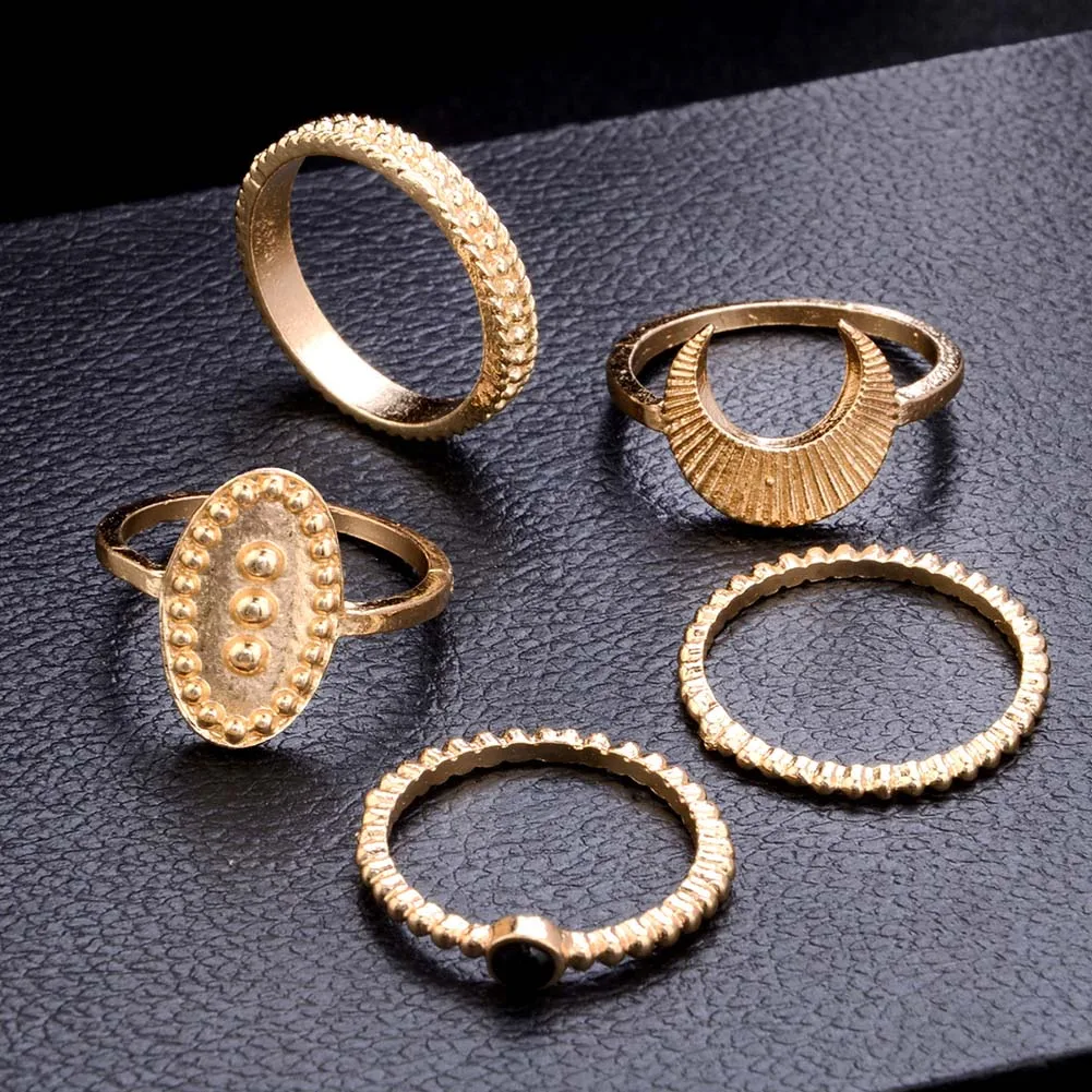 5 шт./компл. богемное женское овальное резное штабелируемое кольцо в форме Луны