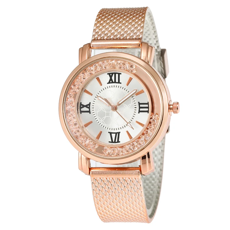 

Women Watches Rosy Gold Rolling Beads Quartz Watch Women Full Stainless Steel Casual Watches For Female Relogio Feminino Clock