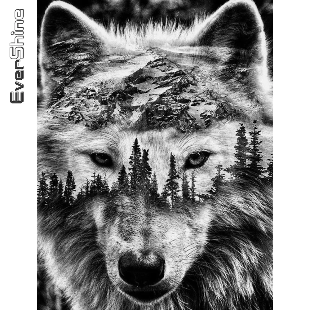 Купи Evershine Diamond Embroidery Wolf Black White Diamond Painting Animal Mosaic Rhinestone Picture Handicrafts Decor For Home за 251 рублей в магазине AliExpress