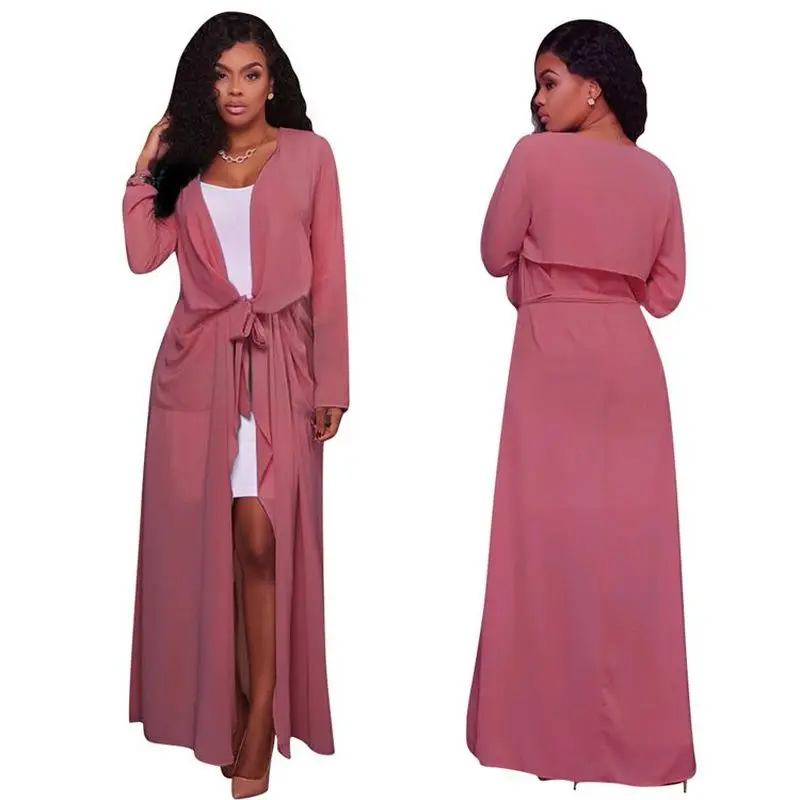 Women Robe Sexy Vestido Casual Mujer Long Sleeve Dress Chiffon Shirt Red Color Cardigan With White Dresses Womens Clothing | Женская