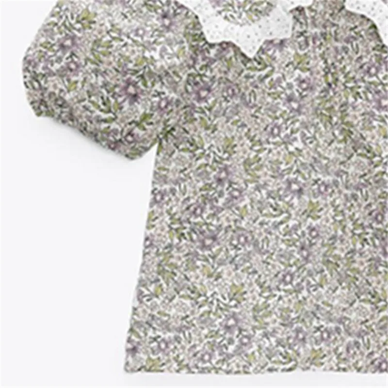 

ZA 2021 summer new European and American style women's dress doll collar girl bubble sleeve retro printed shirt for women