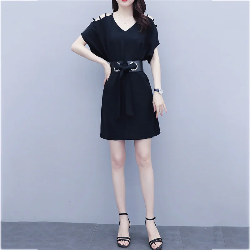 

Summer Dress Women Plus Size 5XL 2021 New Casual Fashion Temperament V-Neck Trend Yellow Black Mini Dress Vestido N862