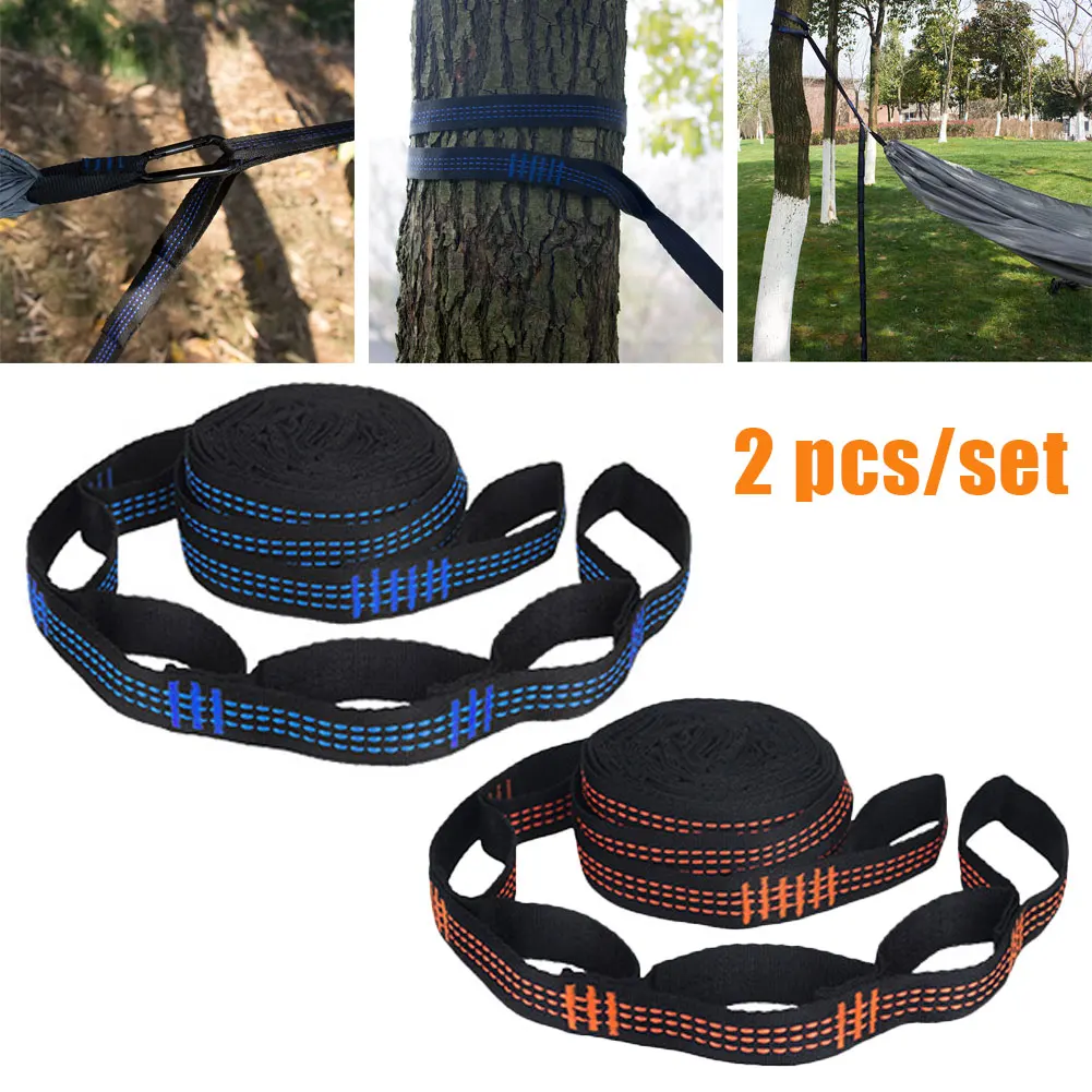 

2Pcs Out Door Camping Hiking Hammock Hanging Belt 5 Ring High Load-Bearing Hammock Strap Rope Accessories Load Bind Rope