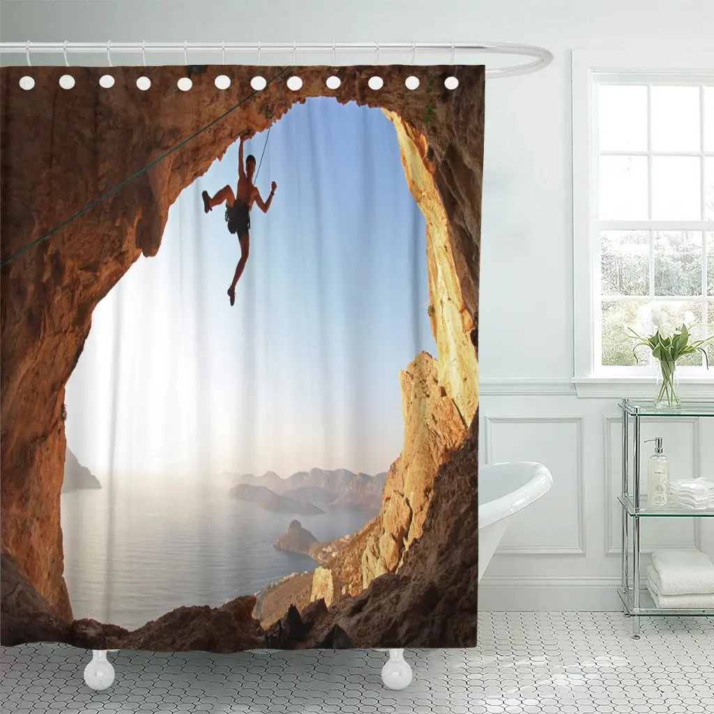 

Sport Rock Climber at Sunset Kalymnos Island Greece Climb Waterproof Polyester Fabric Shower Curtain 72 x 78 inches Set