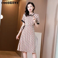 coodrony brand striped color business casual female long dresses summer streetwear fashion womens elegant clothing w7038