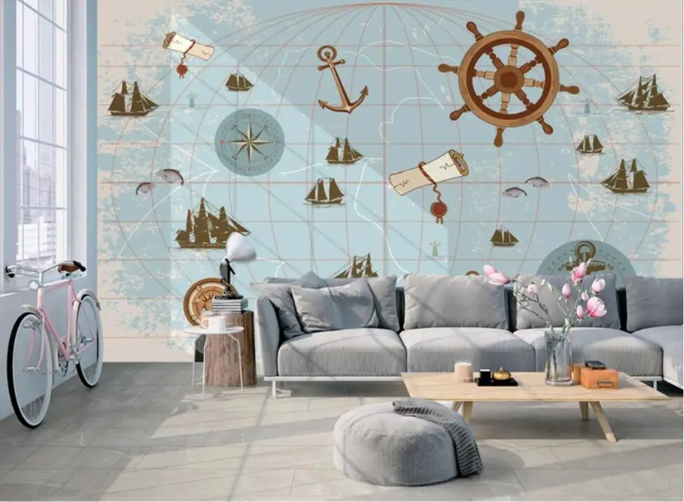 Milofi custom 3D wallpaper murals simple hand-painted nautical map children's room background wall decoration mural | Обустройство