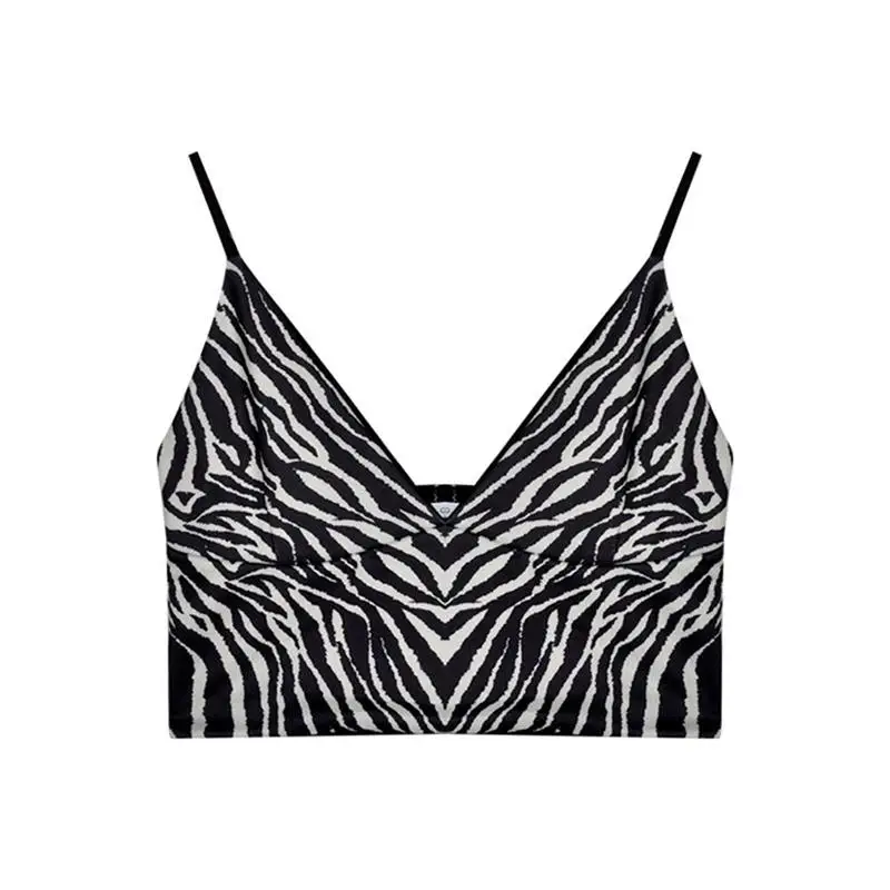 

Women Deep V-neck Zebra Pattern Crop Tops Summer Backless Sleeveless Tank Tops Sling Tube Top Vest for Dating Travel Nightclub