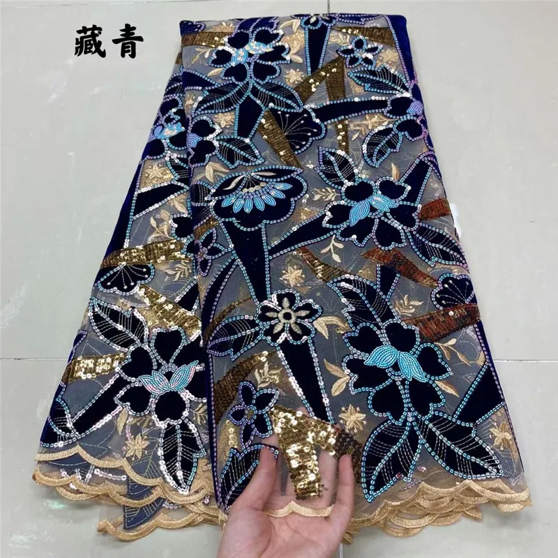 

New Sequins French Nigerian Lace Fabrics Velvet High Quality Handmade Embroidery Beige Tulle African Laces Fabric for Wedding