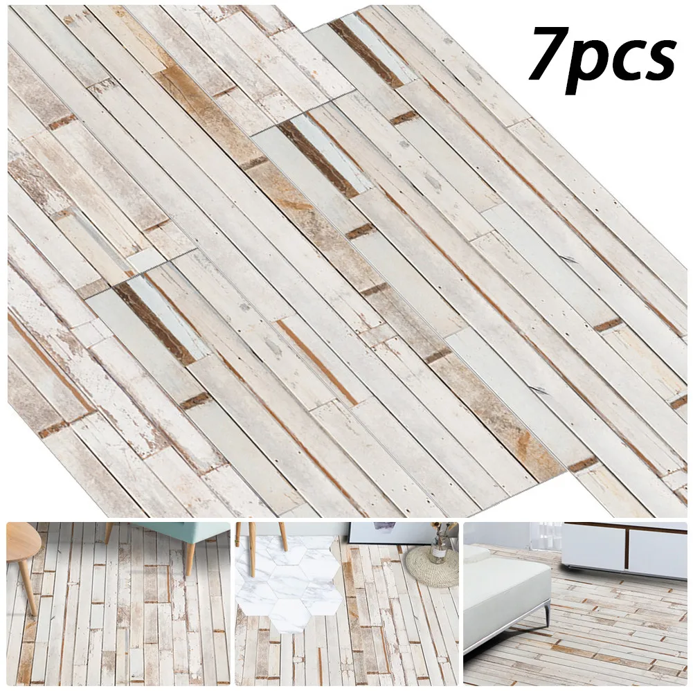 

7PCS Wood Grain PVC Floor Sticker Waterproof Modern Style Decal Non-slip Tile Paste Matte Film Pasteable Bathroom Home Decor