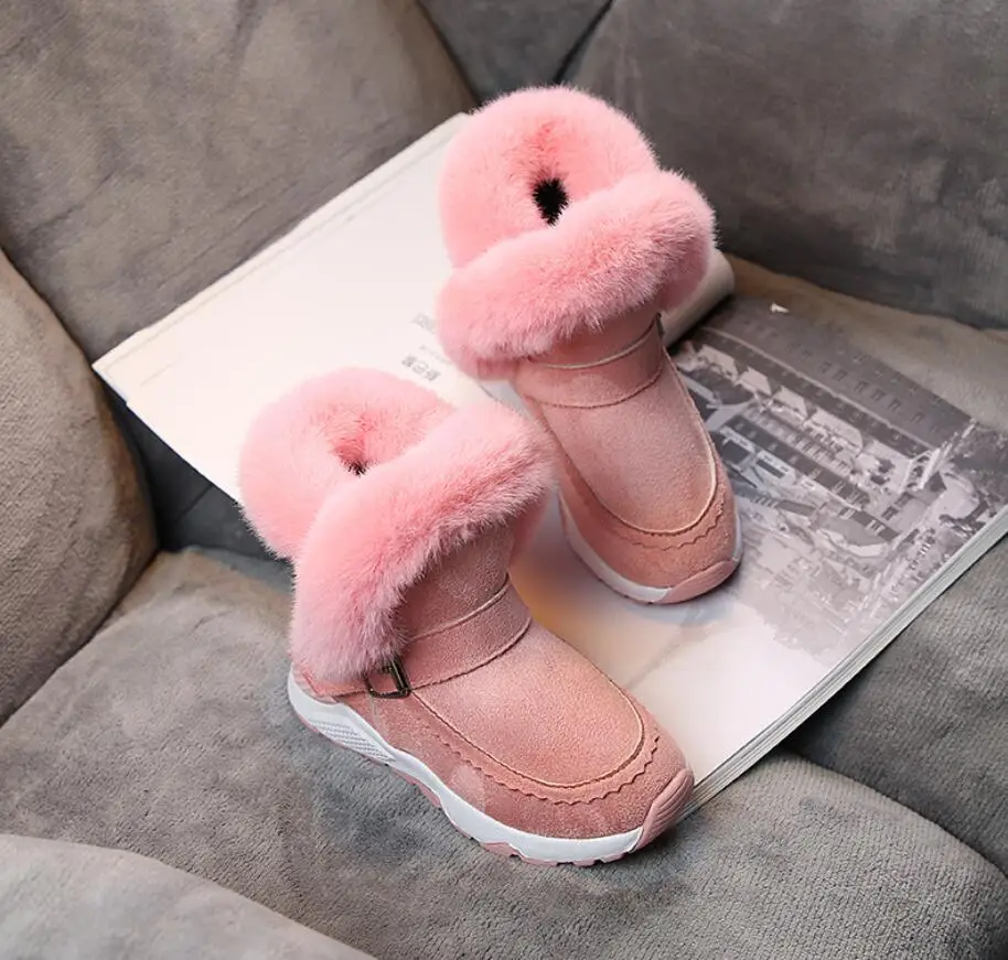 

Winter Children's Plush Warm Snow Boots Shoes Casual Boys Non-slip Martin Boots Fashion Girls Thicker Leather Sport Shoes 2020