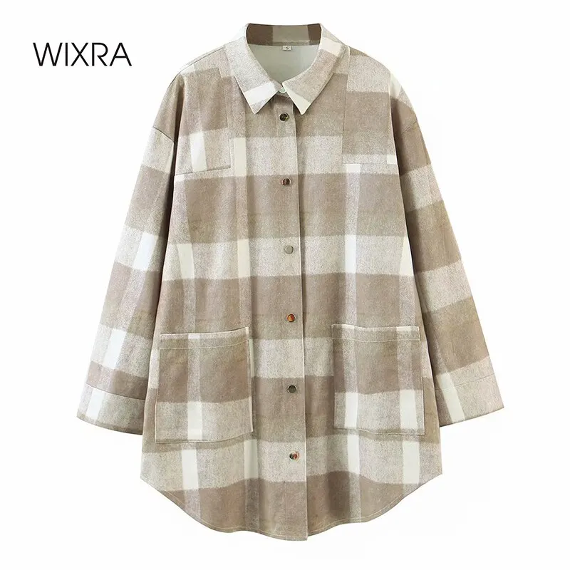 

Wixra Womens Plaid Suede Shirt Jacket Coat Ladies Pockets Thick Turn Down Collar Autumn Winter Female Outerwear