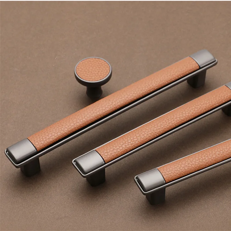 Кожаная ручка оранжевая светильник Роскошная дверная однотонная для шкафа