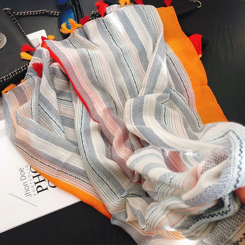 2020 испанская мода простая лента Омбре цепь кисточка шаль из вискозы шарф женский