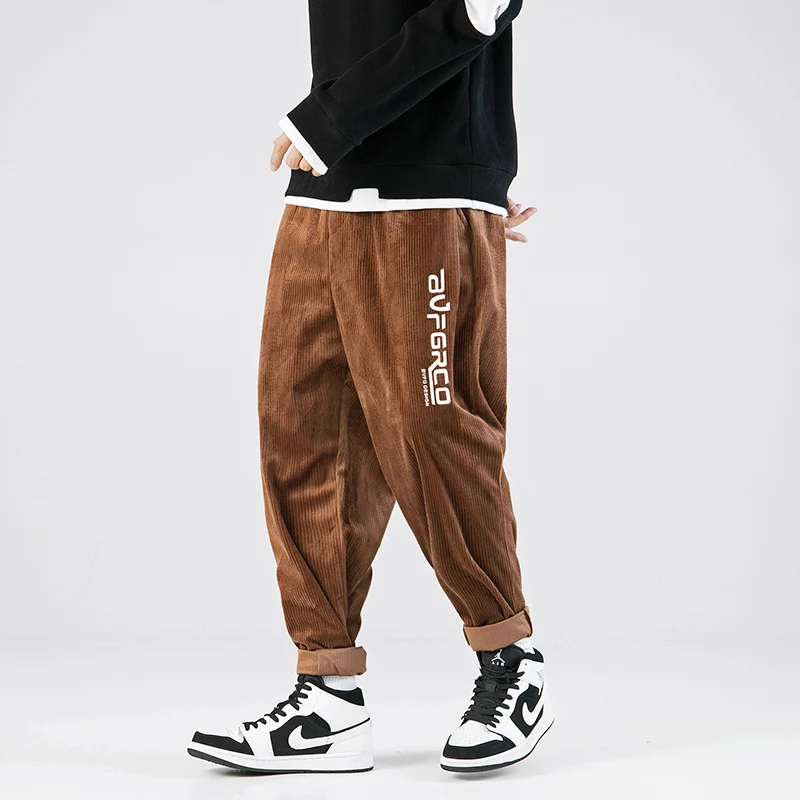 

2021 Man Casual Tie Leg Straight Pants Woman Corduroy Solid Color Oversize Trousers Man Warm Korean Streetwear Pants trousers