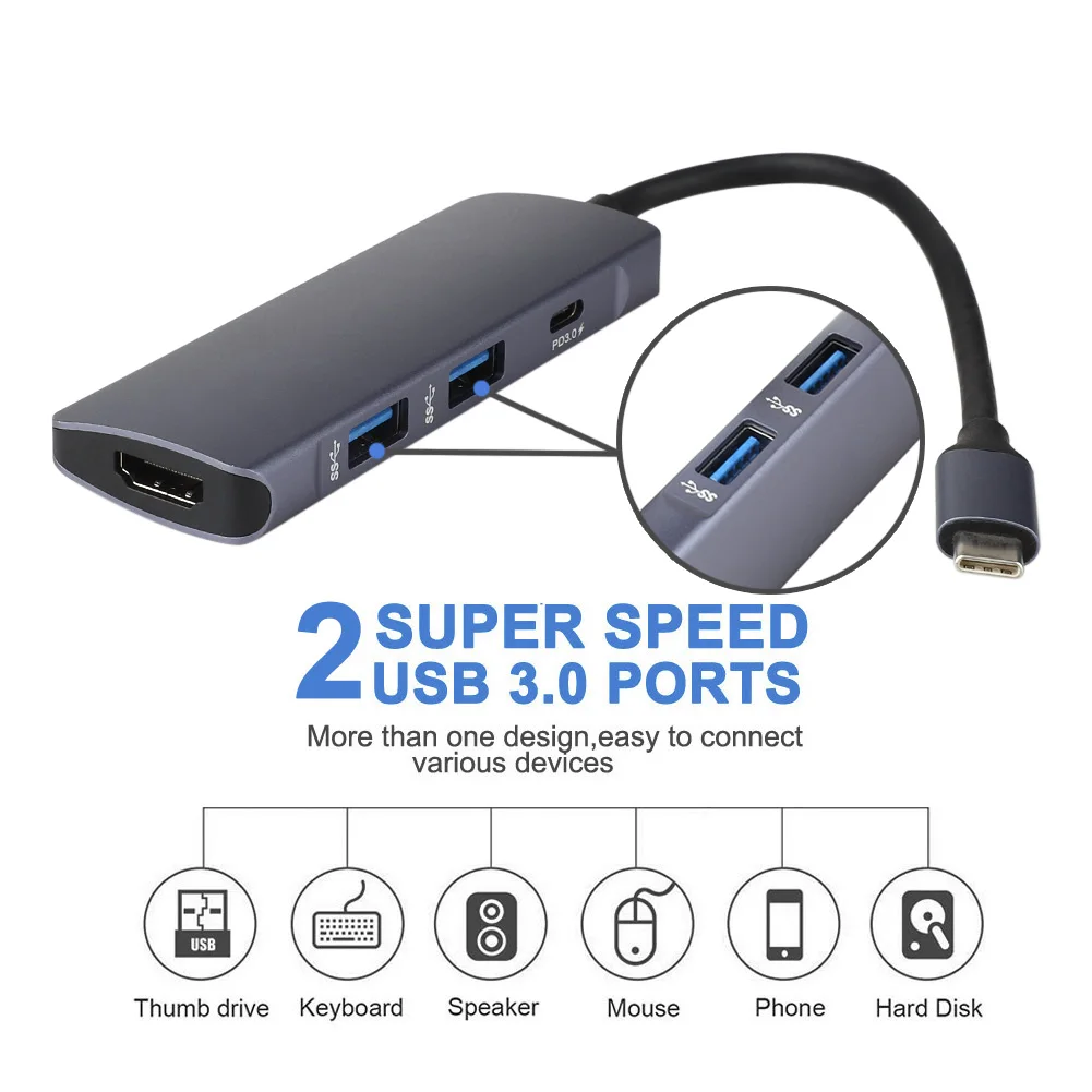 Usb-хаб type C к Usb3.0 HDMI type-C многопортовый Pd концентратор для Macbook Pro Аксессуары