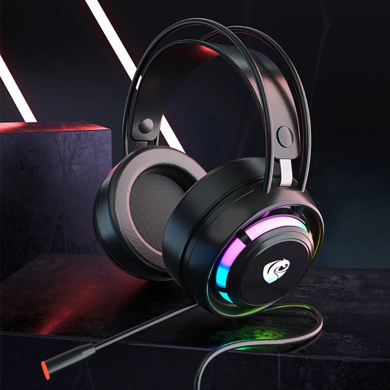 

RGB Light Gaming Headset Surround Stereo Sound Earphone Soft Earmuffs Powerful Ergonomic Design Comfortable to Wear