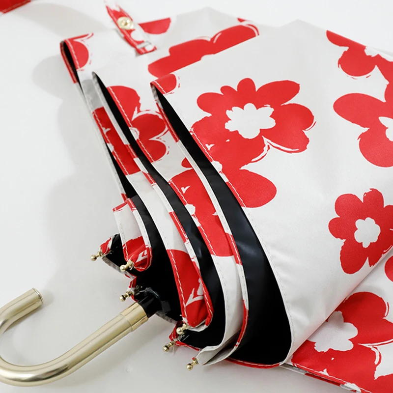 

Fashion Flowers Sun Umbrella UV Protection Folding Rain Umbrella Women Curved Handle 6K UPF50+ Summer Parasol Umbrella Girls