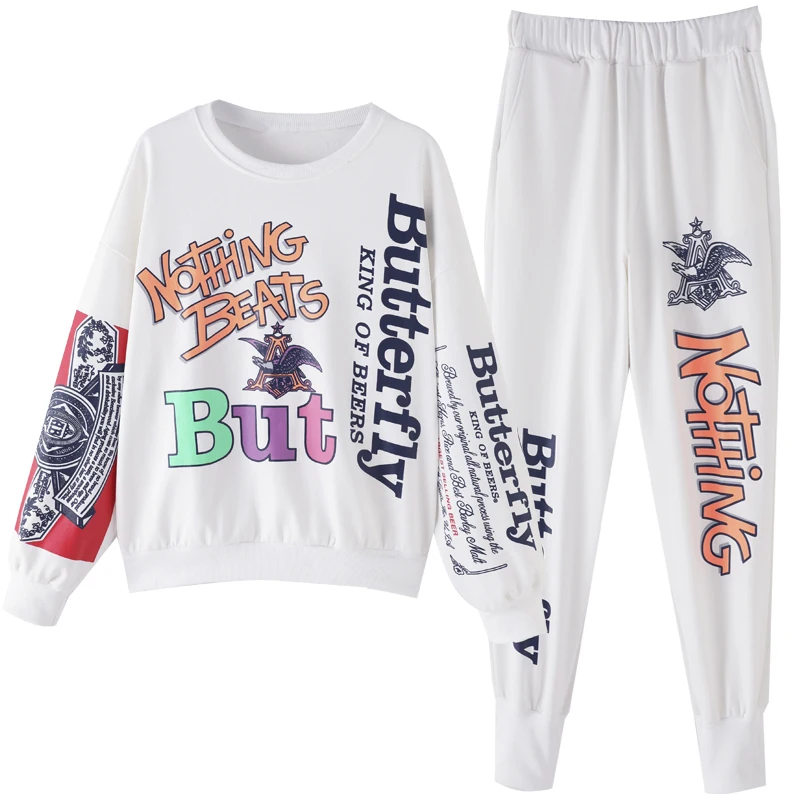 

Two Piece Set Women Dresy Damskie Hip Hop Fashion Casual Long Sleeve Clothes +Loose Sweatpants Autumn Lounge Set Conjuntos Mujer