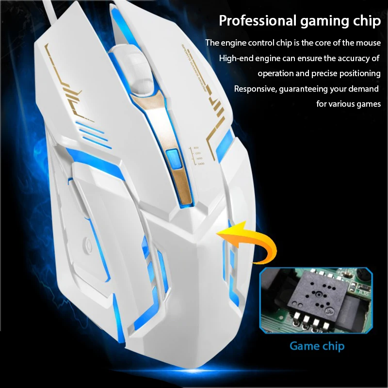 Проводная оптическая игровая мышь USB 5 цветов светящаяся 2400DPI для ноутбука