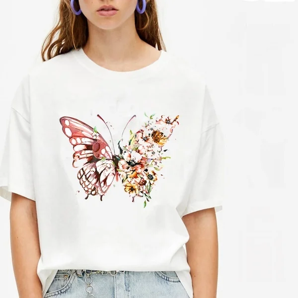 

VIP HJN Floral Butterfly Tees Summer Heart Shape Colorful Butterfly T Shirt Summer Shirt Fashion Shirt Cool Tops