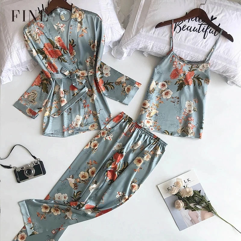 Комплект пижамный Женский шелк цвет в ассортименте M L XL XXL 3 шт./компл.|Комплекты