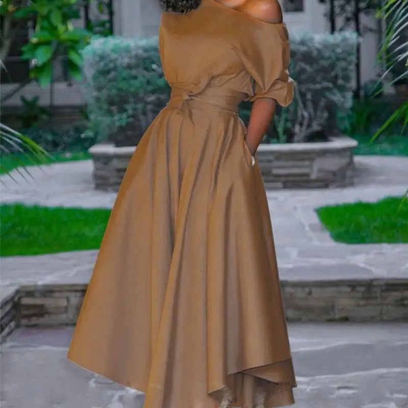 Женское длинное платье на одно плечо Повседневное Платье макси с высоким и