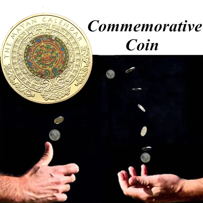 

Maya painted relief commemorative coin Aztec calendar art prophecy cultural collection gold-plated steel core gold coin mexico