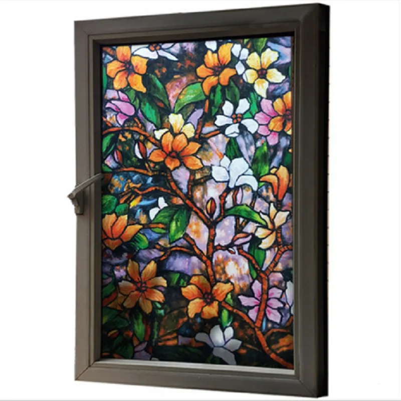 Стеклянная пленка магнолии статическая Витражная картина маслом цветная