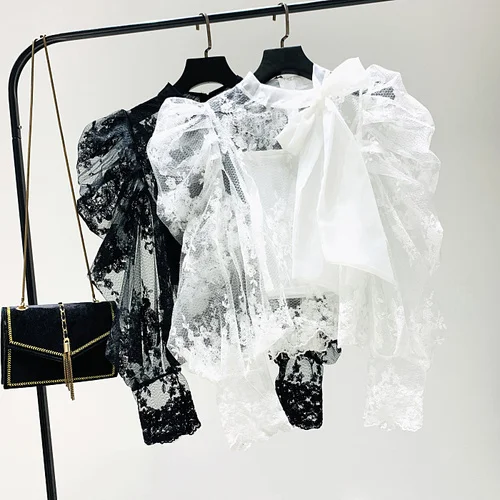 Весна лето 2020 французская кружевная блузка перспективный галстук бабочка с