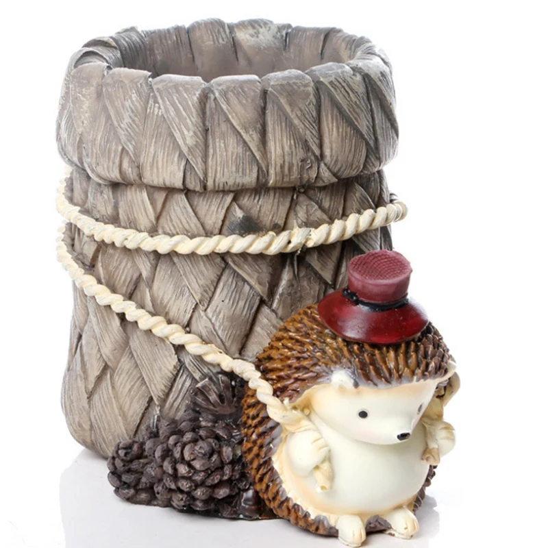 Cute Hedgehog Pencil Pen Holder Resin Desk Organizer Stationery Container Desktop Storage for Home Office