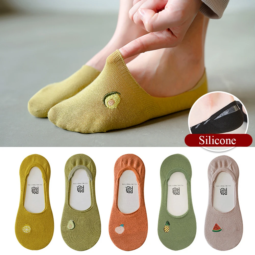 

Japanese Cute Fruit Embroidery Socks Combed Cotton Shallow Mouth Boat Socks Girl Women Cotton Invisible Socks