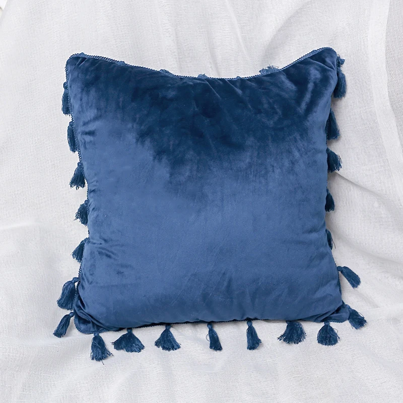 

Velvet Tassel Pillow Case Waist Throw Cushion Cover Solid Color Decorative Pillowcase Classic Bedroom Sofa Pillow Cover 45*45cm