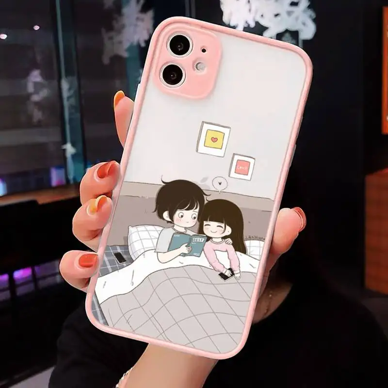 

Cartoon couple Phone Case Matte Transparent for iPhone 7 8 11 12 s mini pro X XS XR MAX Plus cover funda