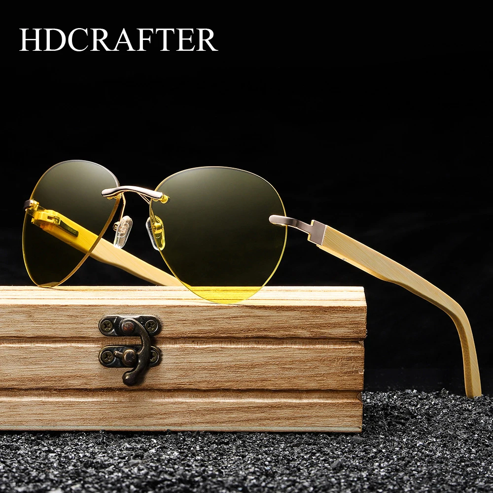 

Очки-авиаторы HDCRAFTER, деревянные, без оправы, желтые линзы, защита UV400