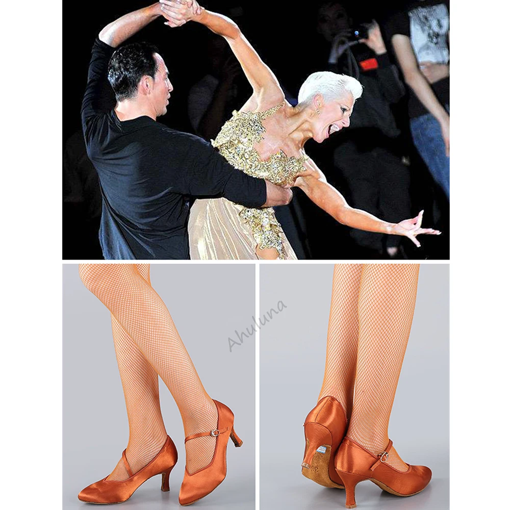 Для женщин Стандартный Обувь для танцев Тан атласный высокий низкий каблук