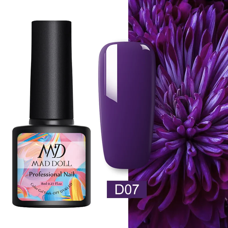 47-D07 MAD DOLL, 8 мл, Гель-лак для ногтей, серый, красный, смешанные цвета, один отмачиваемый УФ-Гель-лак, Полупостоянный гель для дизайна ногтей - Цвет: 47-D07