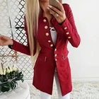 Женский Длинный блейзер, однобортный приталенный однотонный пиджак для офиса, красного и черного цветов, для зимы