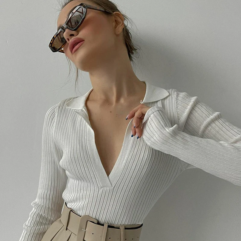 

Casual V Neck Black Bodysuit Long Sleeve Autumn Winter White Body Top Vintage Slim Romper Playsuit Ladies Elegant 2021