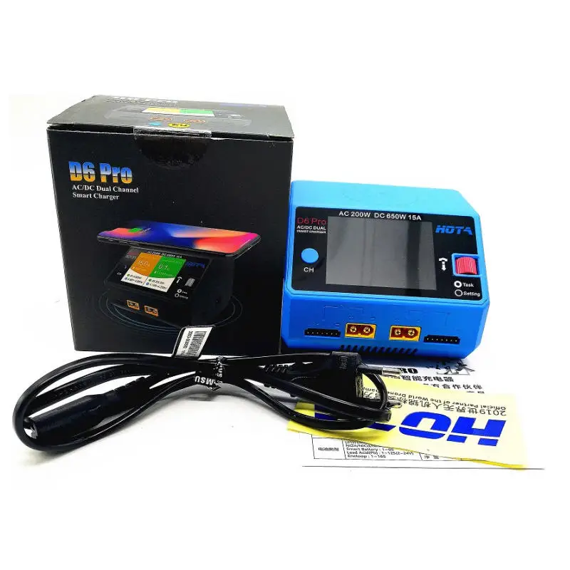 

HOTA D6 Pro AC 200W DC 650W 15A / D6 DC 2X325W 2X15A Battery Charger for NiZn Nicd NiMH Battery RC Models With Jst 8in1 Plug