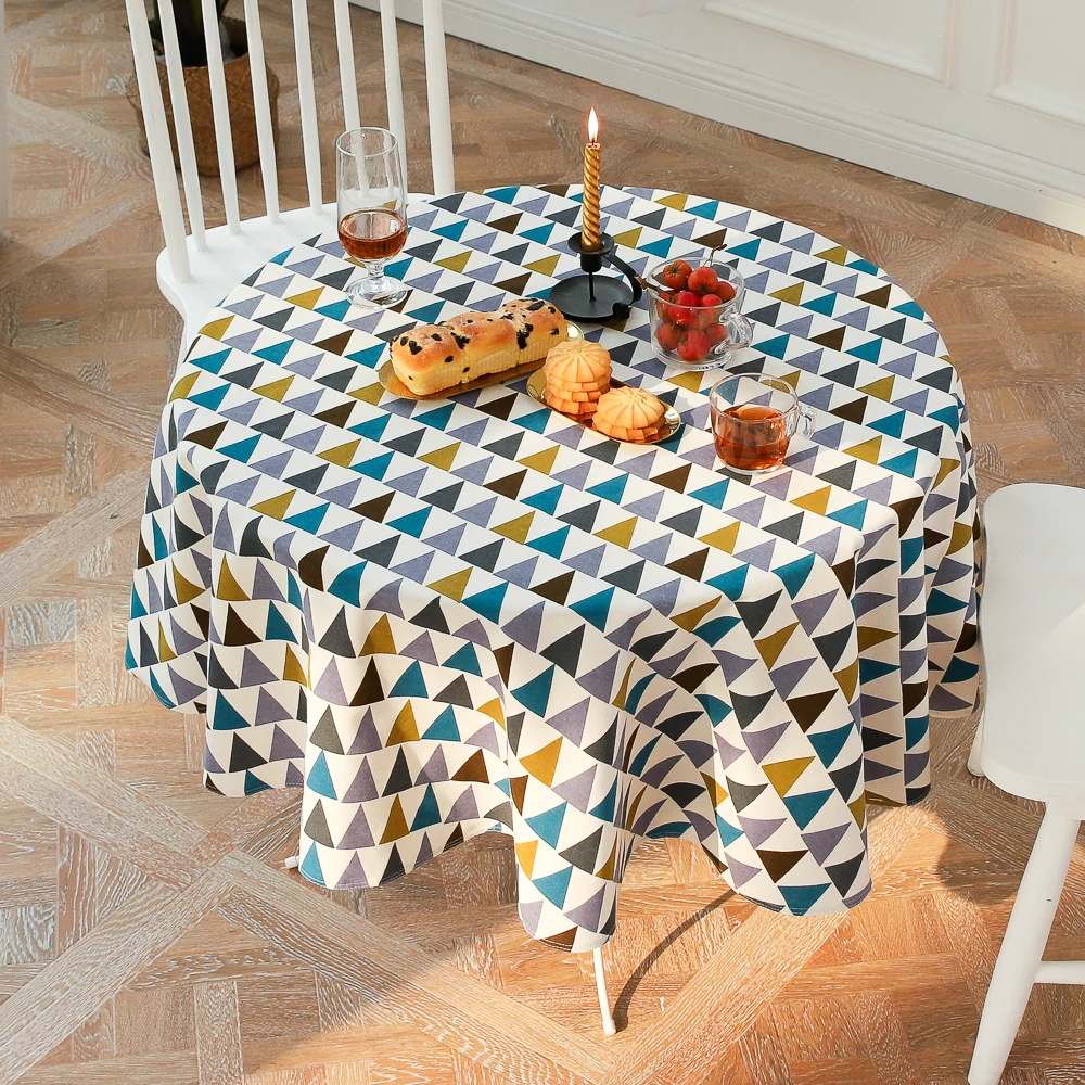 

Colorful Plaid Table Cloth Cotton Linen Round Decorations Dust-Proof Tea Tablecloth Thick Wedding Dining Table Cover
