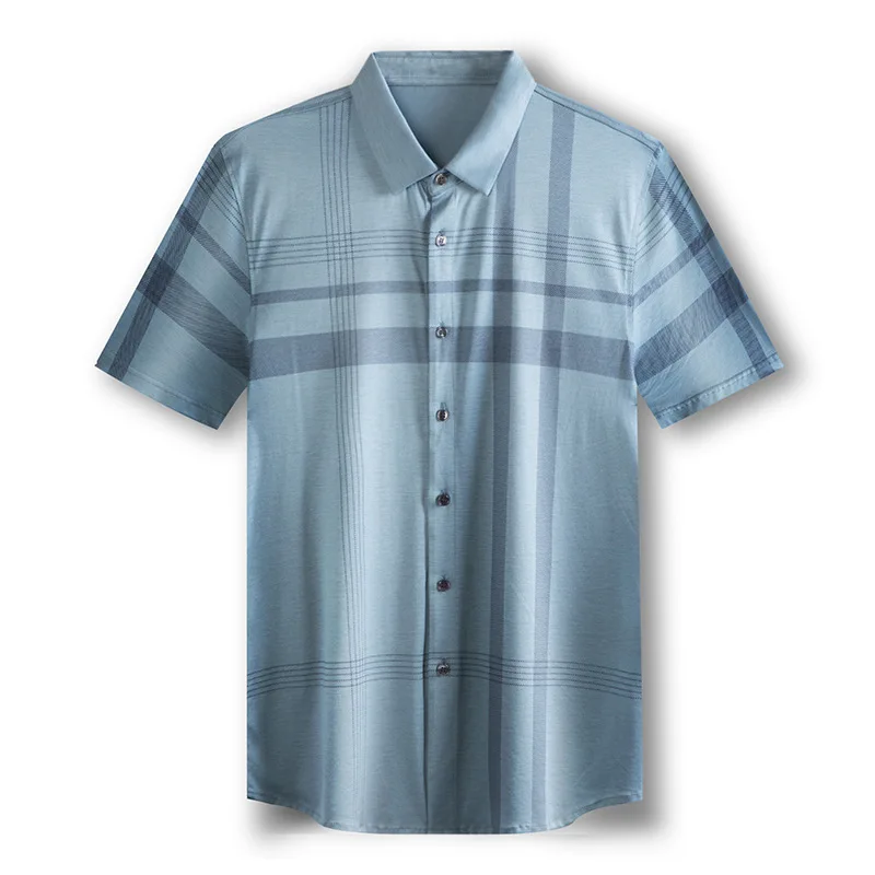 

Short sleeve shirt men's 2021 summer new silk men's Lapel cool casual thin half sleeve shirt