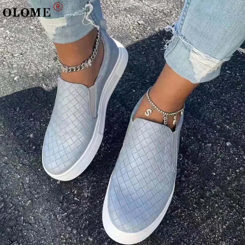 

Ladies Casual Sports Shoes Simple Checkered Pu Flat-bottomed Loafers Comfortable Pedal Women's Shoes Large Size 36-43