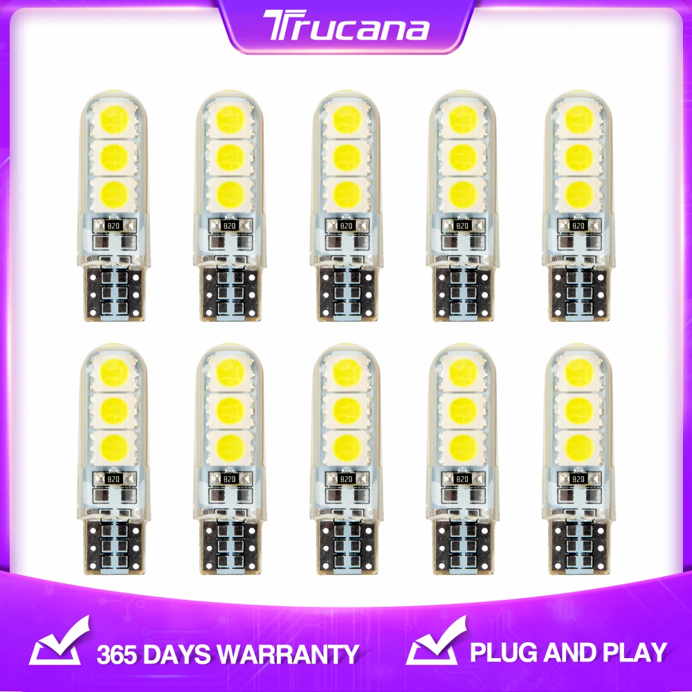 

Trucana 10pcs T10 W5W 194 168 5050 6SMD Car Led Interior Bulb Auto Wedge Clearance Lamp Canbus Led Parking License Light Bulbs