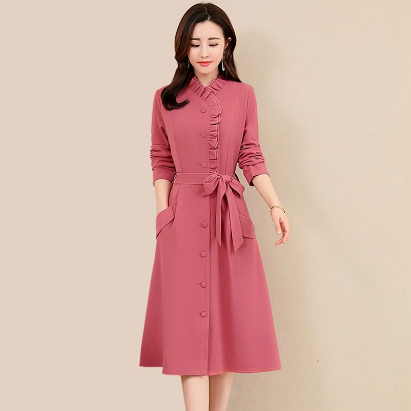 

Женское однотонное платье с V-образным вырезом, длинным рукавом