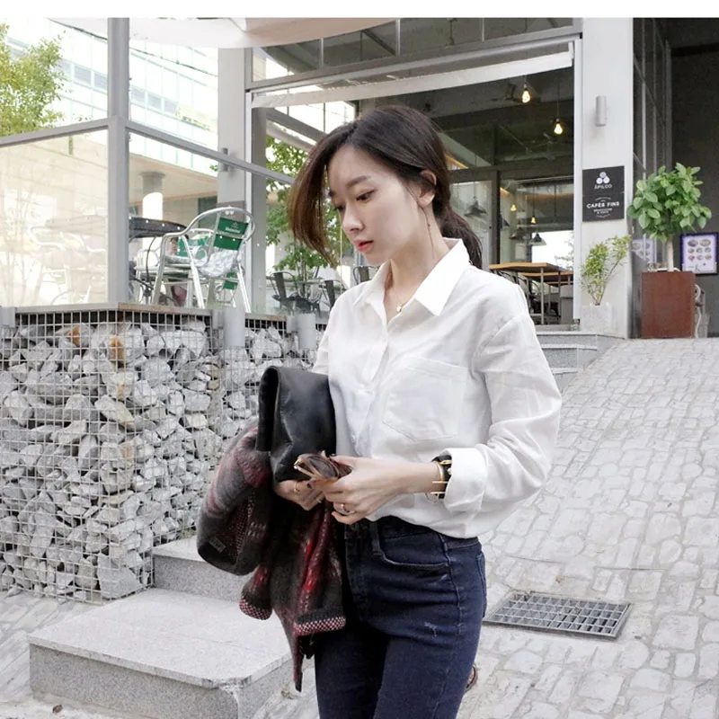 Блузка женская из хлопка и льна с длинным рукавом батальных размеров | Женская