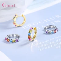 new popular women luxury colorful cubic zirconia hoop earrings 925 sterling silver shiny crystal earrings jewelry for birthday