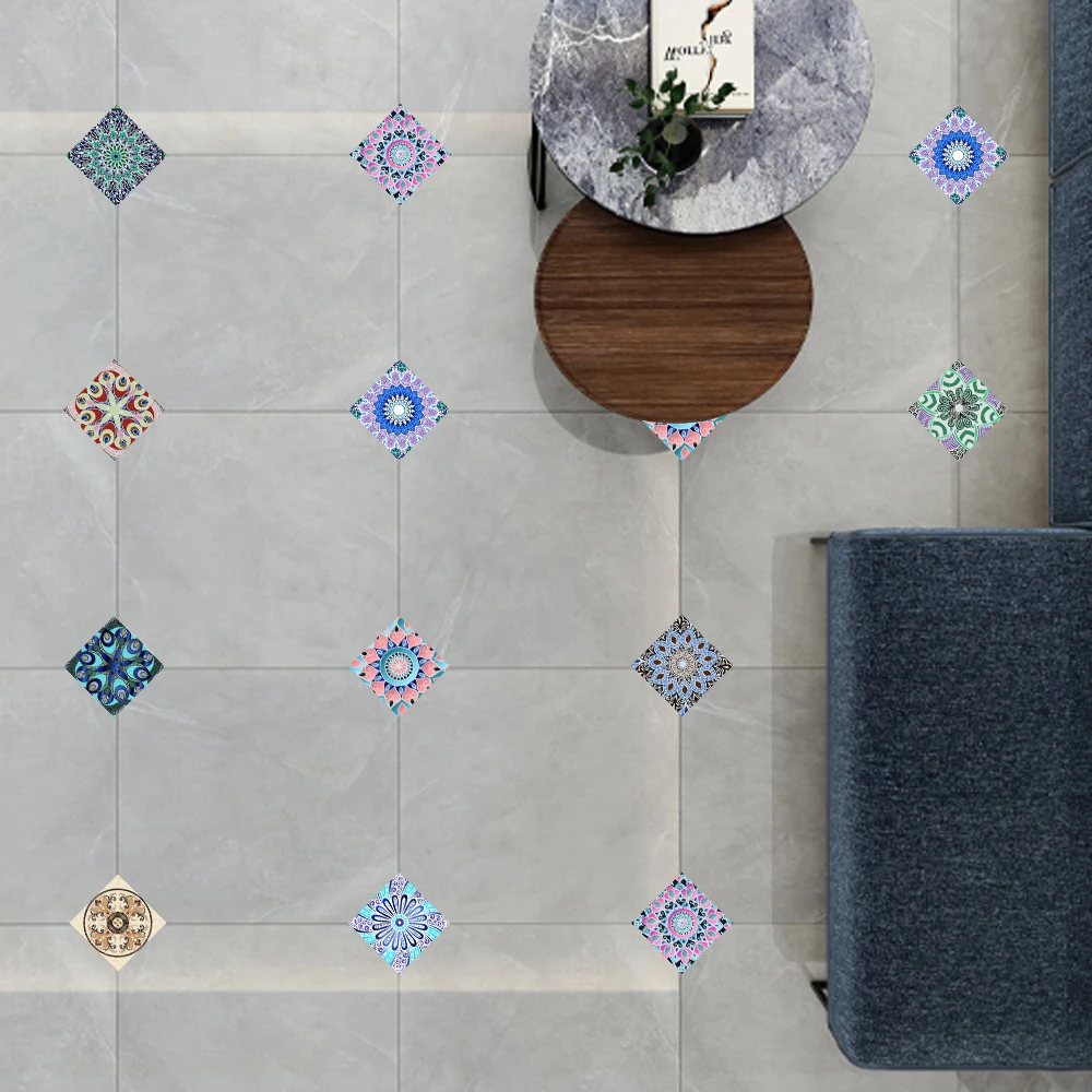 

10pcs Mandala Style Tiles Wall Sticker Transfers Cover For Kitchen Bathroom Waterproof Art Mural Peel & Stick PVC Wall Decals