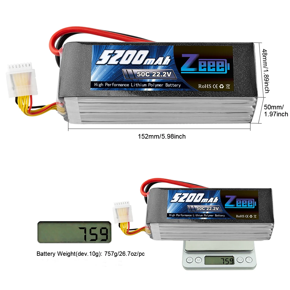 Zeee RC LiPo батарея 50C 5200mAh 22,2 V 6S XT90 LiPo батарея с XT60 EC5 для RC вертолета автомобиля лодки самолета квадрокоптера FPV