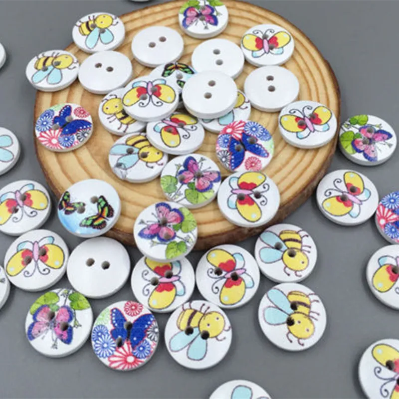 Деревянные пуговицы с бабочками для рукоделия 100 шт. Смешанная пчела подходят